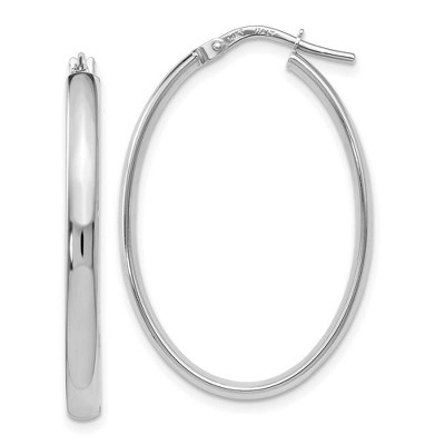 Black Bow Jewelry 3mm x 33mm (1 5/16 Inch) Polished 14k White Gold Oval Tube Hoops