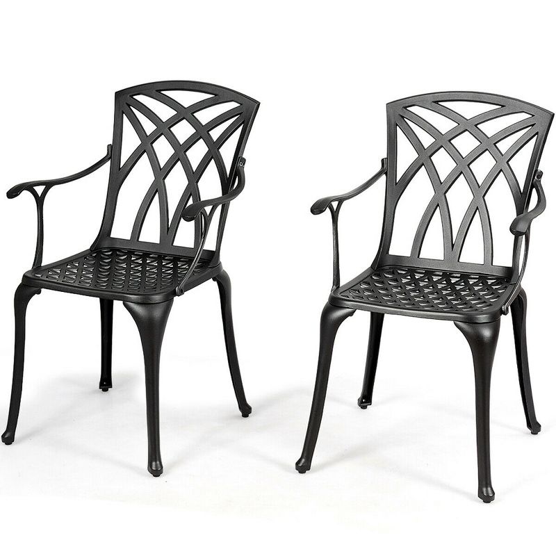 Costway Set of 2 Cast Aluminum Dining Chairs Durable Solid Construction W/Armrest Black, 4 of 10