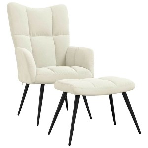 vidaXL Relaxing Armchair and Ottoman Set - Soft Cream White Velvet, Modern Design, Steel Frame, Indoor Comfort - 1 of 4