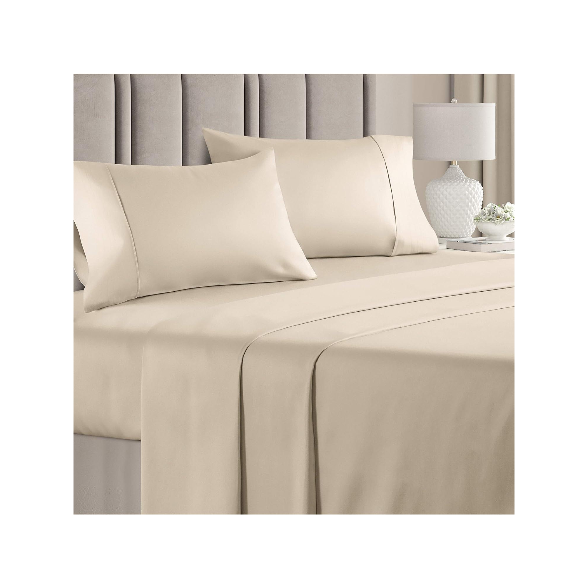 CGK Linens 100% Cotton 400 Thread Count 4 Piece Sheet Set - Soft & Cozy Sateen Bed Sheets in Cream, Size King
