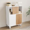 Wooden Accent Bookshelf with Storage Cabinet, Sliding Doors & Adjustable Shelves, Bathroom Floor Standing Display Cabinets with 2 Doors, for Home - 2 of 4