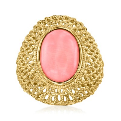 Ross-Simons Pink Coral Dome Ring in 18kt Gold Over Sterling