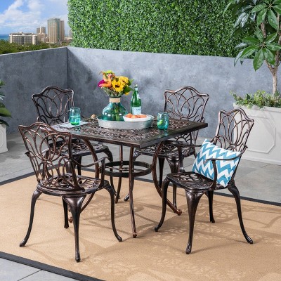 5pc Tucson Cast Aluminum Square Patio Dining Set Copper - Christopher Knight Home