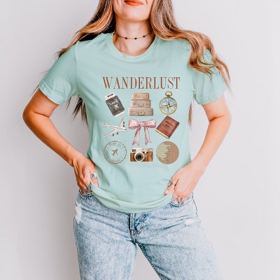 Simply Sage Market Wanderlust Travel Collage Short Sleeve Tee - L - Seafoam