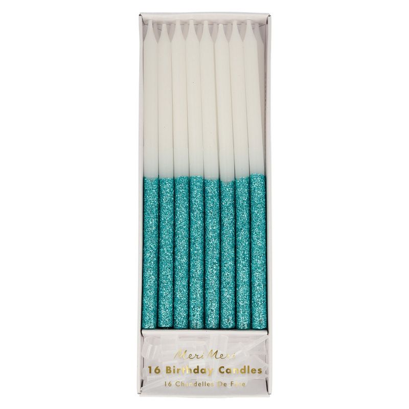 Meri Meri Blue Glitter Dipped Candles (Pack of 16), 1 of 3