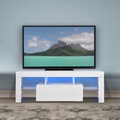 Modern Large Entertainment Center With Open Storage Shelves, Down Flip Door, Glass Shelves, TV Media Console Table For Bedroom