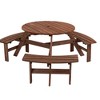 6-Person Outdoor Patio Fir Wood Round Picnic Dining Set with 3 Built-in Benches and Umbrella Hole - 2 of 4