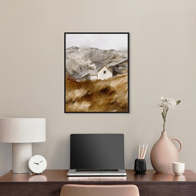 Art Remedy House in the Mountains Landscape Canvas Print with Black Frame