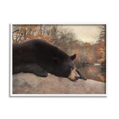 Stupell Industries Resting Bear Autumn Foliage Lake Framed Giclee Art