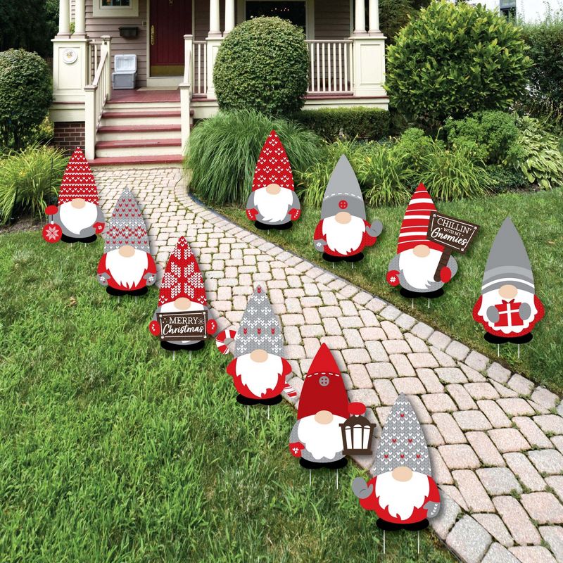 Big Dot of Happiness Christmas Gnomes - Lawn Decorations - Outdoor Holiday Party Yard Decorations - 10 Piece, 1 of 10