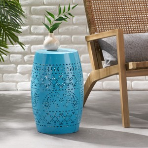 Syemin End Tables Round Side Table, End Table Metal Frame, Small Side Table, Side Tables Living Room, Modern Accent Table, Blue, 12.25"*12.25"*18" - 1 of 4