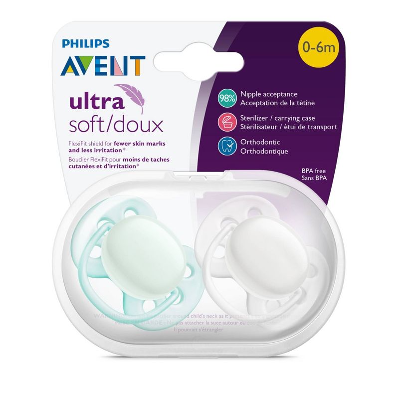 Philips Avent 2pk Ultra Soft Pacifier 0-6 Months - Arctic White/Green, 4 of 10