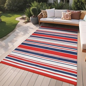 Outside Rug Modern Striped Plastic Straw Rug, Outdoor Reversible Rug, Waterproof UV-Resistant Carpet for Patio, Deck, Backyard - 1 of 4