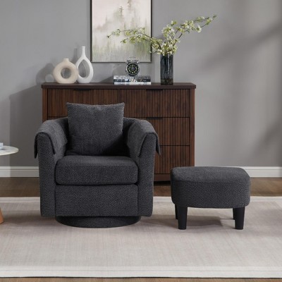 Wooakway Swivel Accent Chair with Ottoman Set Barrel Armchair with Removable Back Pillow with 2 Armrest Covers for Living Room Bedroom Office