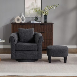 Wooakway Swivel Accent Chair with Ottoman Set Barrel Armchair with Removable Back Pillow with 2 Armrest Covers for Living Room Bedroom Office - 1 of 4