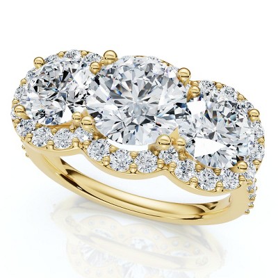 Pompeii3 Certified 3 3/4Ct Three Stone Diamond Engagement Ring 14k Gold Lab Created