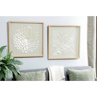 Cream Geometric Handmade Shell Shadow Box Wall Art Set