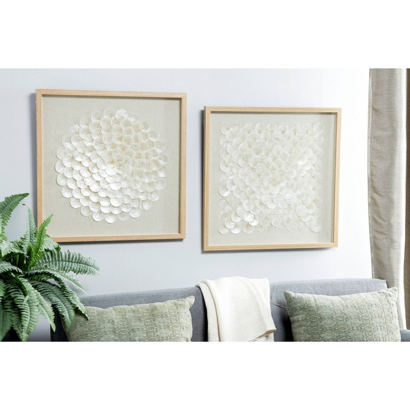 Shell Geometric Handmade Overlapping Shells Shadow Box with Canvas Backing Set of 2 Cream - Olivia &#38; May, 3 of 10