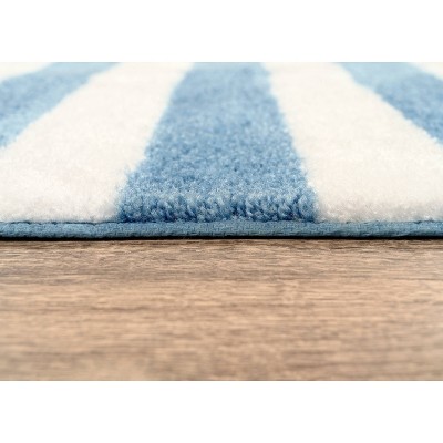 Basin Blue and White Striped Washable Nylon Bath Rug Set