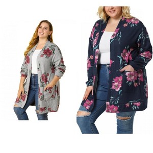 Agnes Orinda Women's Plus Size Lightweight Casual Long Sleeve Floral Soft Knit Cardigans - 1 of 4