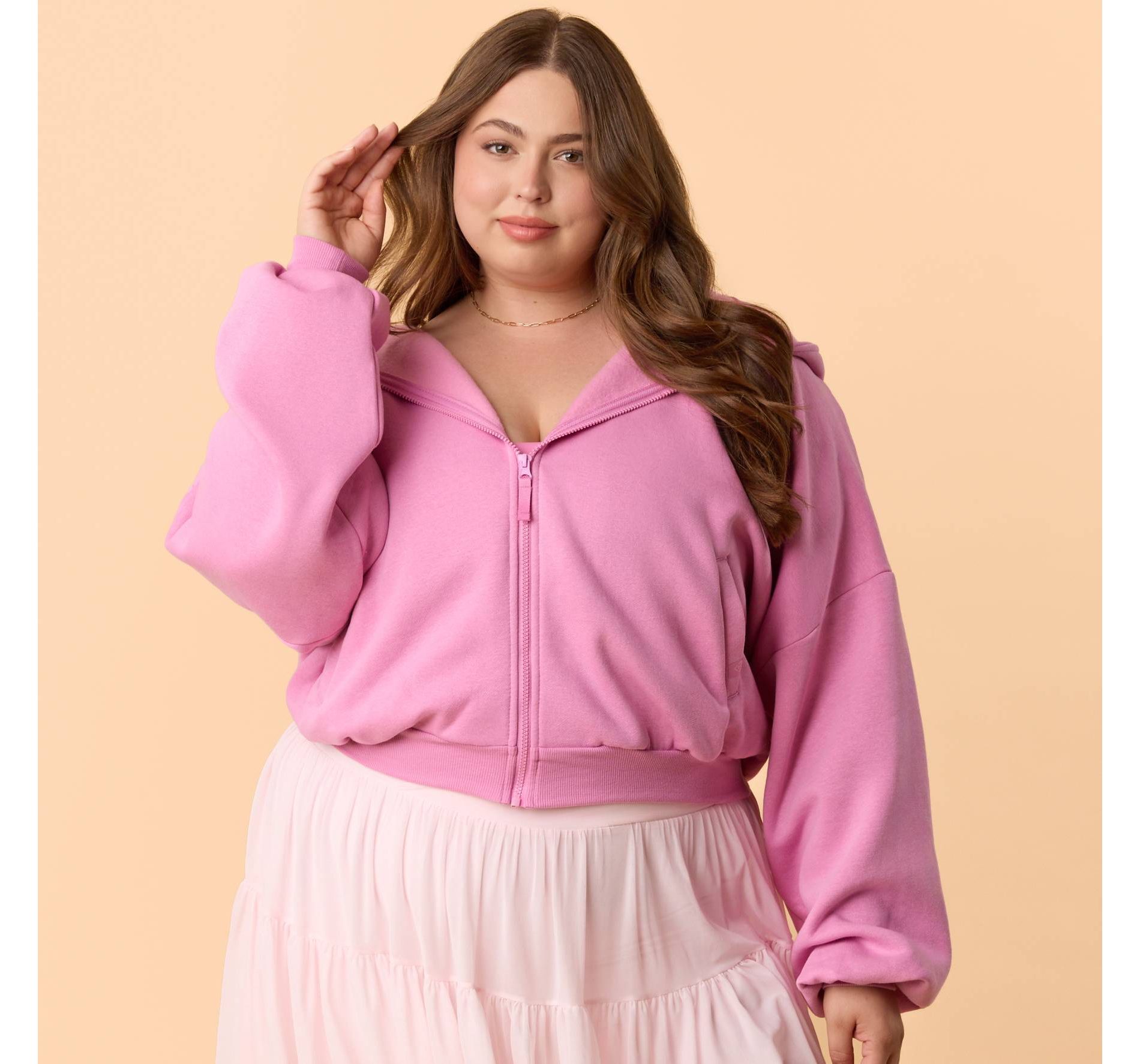 Blogilates Women's Marshmallow Full Zip Hooded Sweatshirt - Pink 1X