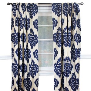 RLF Home Flame Large Damask Flame Design Pair Of Lined Panels 3" Rod Pocket (Pair) Navy Blue/Ivory - 1 of 3