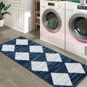 Whashable Runner Rugs for Hallway Runner Washable Kitchen Rugs Non Slip Modern Checkered Carpet Farmhouse Soft Contemporary Low Pile Carpet - 1 of 4