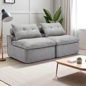 66" Soft Chenille Modular No-Armrests Sofa with Neck & Lumbar Pillows - 1 of 4