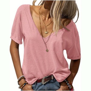 Imily Bela Womens T Shirt Deep V Neck Short Sleeve Casual Fit Basic Fashion Top - 1 of 3