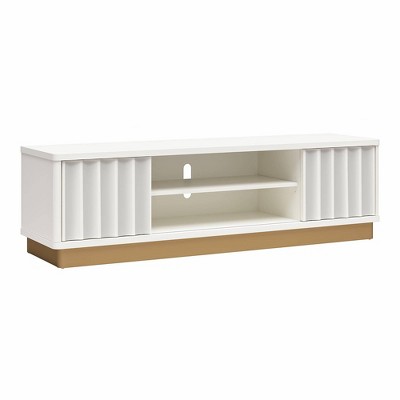 Glossy White and Golden Bronze Modern TV Stand with Cabinet