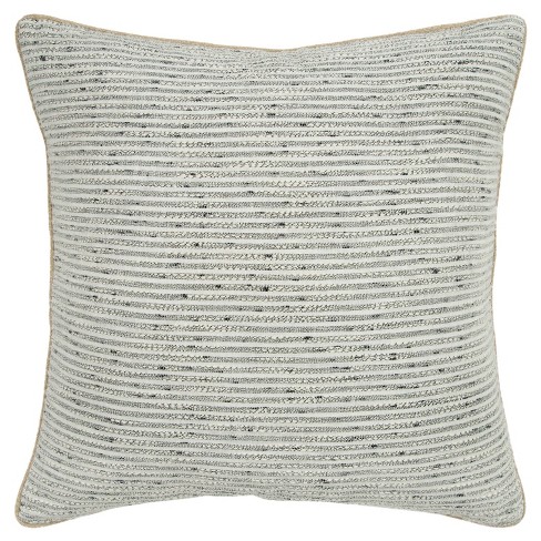 20"x20" Oversize Striped Poly Filled Square Throw Pillow White - Rizzy Home: Cotton Woven, Removable Cover, Indoor Use - image 1 of 4