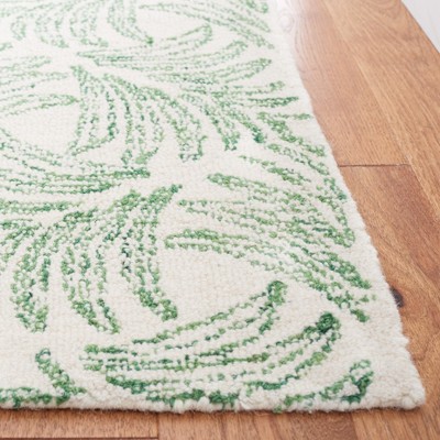 Ivory and Green Floral Hand-Tufted Wool Blend Area Rug