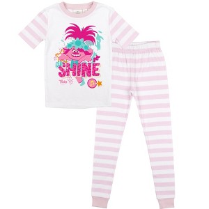 Universal Trolls Shine Poppy Character Youth Pink Striped Pajamas Set - 1 of 4