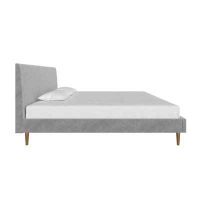 Daphne King-Sized Light Gray Velvet Upholstered Bed with Tufted Headboard