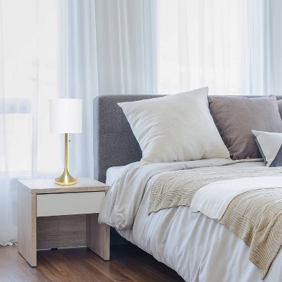 Elegant Gold Metal Base Table Lamp with White Fabric Drum Shade