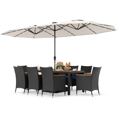 Tangkula 11 PCS Patio Dining Set w/ 15ft Double-Sided Patio Umbrella (Base Included)
