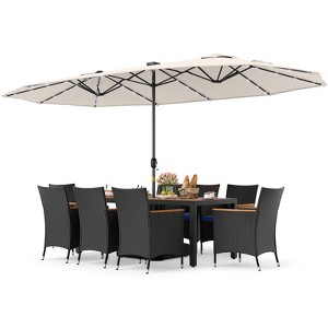 Tangkula 11 PCS Patio Dining Set w/ 15ft Double-Sided Patio Umbrella (Base Included) - 1 of 4