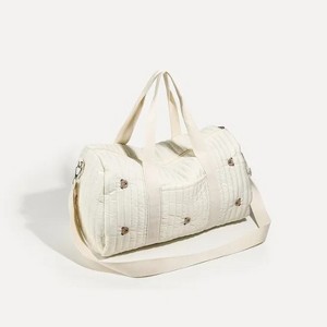 White new embroidered travel bag large capacity luggage bag light storage handbag crossbody Boston bag - 1 of 4
