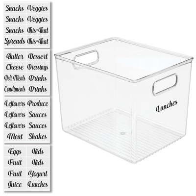 mDesign Stackable Plastic Pantry Organizer Box + 36 Labels - Clear