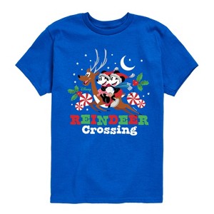 Boys' - Disney - Mickey and Minnie Reindeer Crossing Christmas Short Sleeve Graphic T-Shirt - 1 of 3