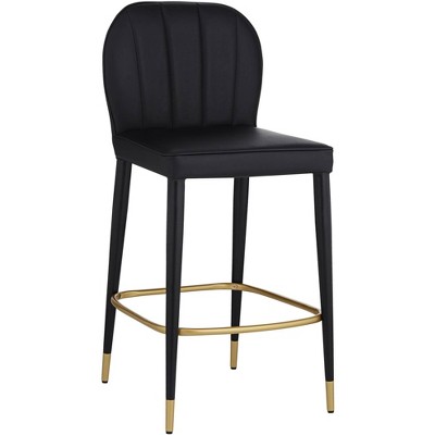  55 Downing Street Jaxon Wood Bar Stool Soft Black Gold 26 High  Mid Century Modern Faux Leather Upholstered Square Seat Cushion with  Footrest for Kitchen Counter Height Island Home House Shed 