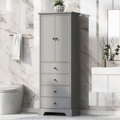 Storage Cabinet With 2 Doors And 4 Drawers For Bathroom, Bathroom Storage Cabinets With Adjustable Shelf, Bathroom Cabinets Modern-Cuddlewood