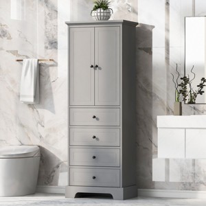 Storage Cabinet With 2 Doors And 4 Drawers For Bathroom, Bathroom Storage Cabinets With Adjustable Shelf, Bathroom Cabinets Modern-Cuddlewood - 1 of 4