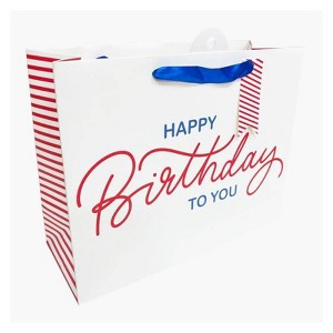 Bows And Sparkles Large 'Happy Birthday to You' Gift Bag with Tag White/Blue/Red - 1 of 3