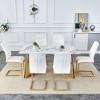 ModernLuxe 7 PCS Dining Table Set for 6, Modern Dining Set with 6 Upholstered Dining Chairs & Gold Stainless Steel Butterfly Legs, Black/White - 2 of 4