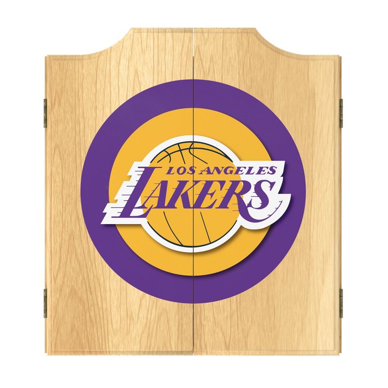 Los Angeles Lakers Logo Dart Board Cabinet Set, 1 of 6