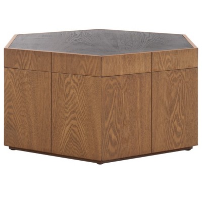 Hexagon Walnut and Black Wood Coffee Table with Storage