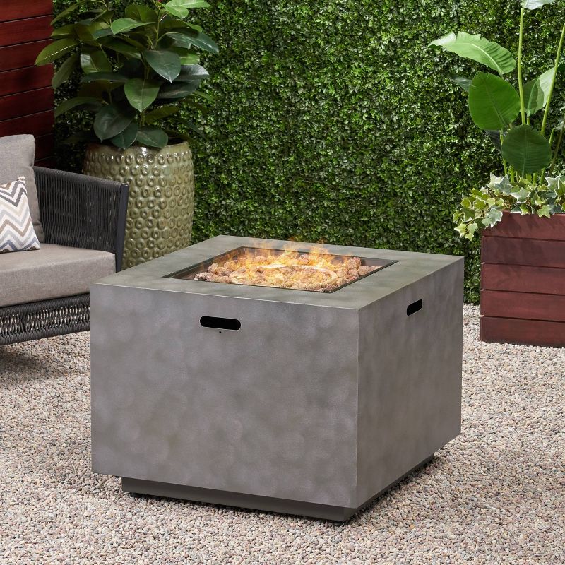 Wellington Outdoor Square Lightweight Concrete Fire Pit with Tank Holder - Christopher Knight Home, 3 of 6