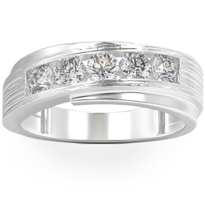 Pompeii3 1Ct Lab Created Diamond Men's Ring Brushed Wedding Band White Rose or Yellow Gold