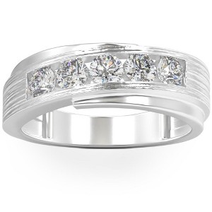 Pompeii3 1Ct Lab Created Diamond Men's Ring Brushed Wedding Band White Rose or Yellow Gold - 1 of 4